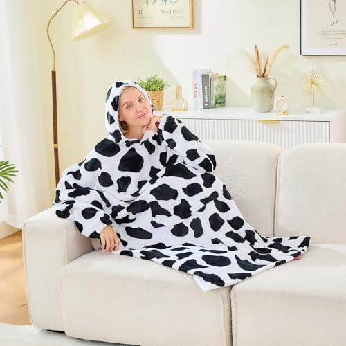 Moinlizy Oversized Wearable Blanket Hoodie for Women Men - color: Cow