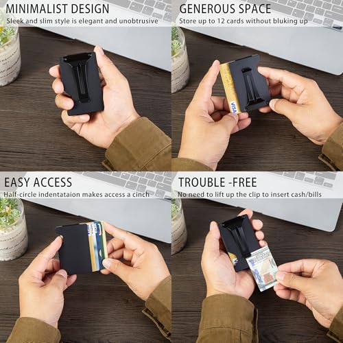 Minimalist Carbon Fiber Wallet for Men, Money Clip Cash Strap Wallet, RFID Blocking Metal Wallet Aluminum Card Holder,Front Pocket Wallet(Matte Black) - color: B1 Matte Black