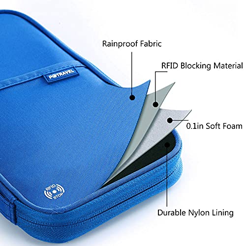 VanFn RFID Travel Passport Wallet, Family Passport Holder, Trip Document Organizer P.Travel Series (Nylon - Blue) - color: Blue