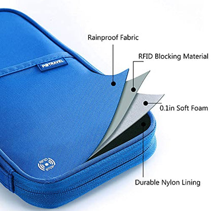 VanFn RFID Travel Passport Wallet, Family Passport Holder, Trip Document Organizer P.Travel Series (Nylon - Blue) - color: Blue