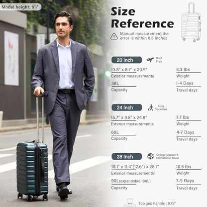 Coolife Lightweight Luggage with TSA Lock,Medium Checked Teal Blue - color: Teal Blue, size: Medium(24in)