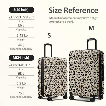 Luggage 2 Piece (20in/24in) Expandable Luggage with Spinner Wheels,Cheetah - color: Cheese Leopard, size: 2 Set (20/24In)