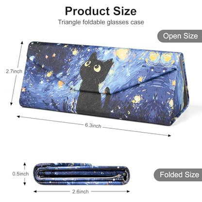 Sunglasses Case, Foldable Glasses Case, Magnetic PU Leather Hard Shell Folding Eyeglass Holder Box - color: Van Gogh Cat