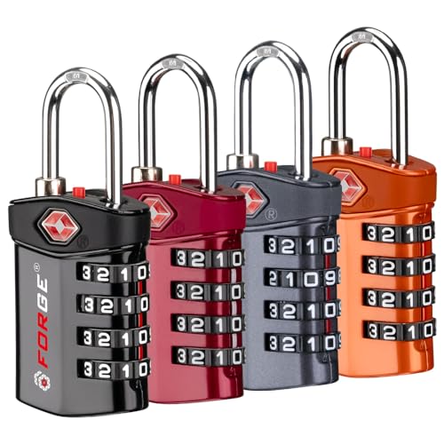 Forge 4-Digit Combination Lock, TSA Approved Locks for Luggage, Travel, Gym, School, Suitcase, Backpack, Pelican case, Easy Read dials, zinc Alloy Body. - color: Multicolor 4 Locks