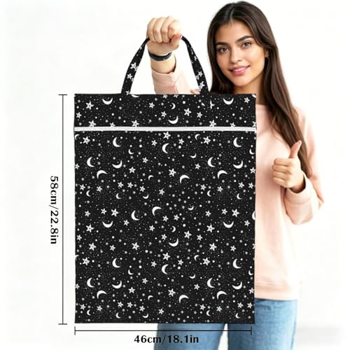 "black and white moon star 2-Pack Travel Laundry Bags for Dirty Clothes- Large Waterproof Laundry Tote, Wet & Dry Use, Reusable Foldable Carry Handles for Vacation, Gym & Dorm" - color: Black And White Moon Star