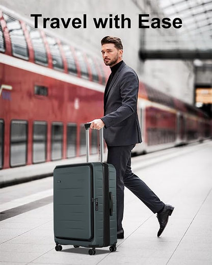 CENSIEN Expandable Checked Luggage, 28 Inch Top Opening Trunk Suitcases - color: Green, size: 28 Inch EXT