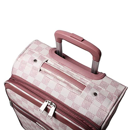 Steve Madden Designer Luggage Collection - Lightweight 24 Inch Expandable Softside Suitcase - Mid-size Rolling 4-Spinner Wheels Checked Bag (Chalet Pink, 24in) - color: Chalet Pink, size: 24 Inches