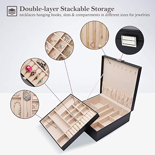 ProCase 2 Layers Jewelry Box for Women -Black - color: Black-ff1