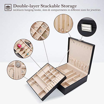 ProCase 2 Layers Jewelry Box for Women -Black - color: Black-ff1