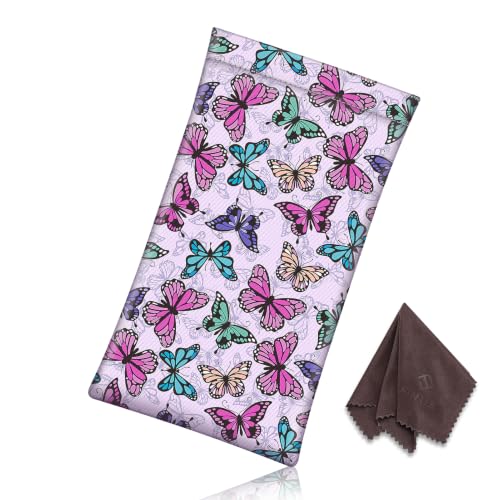 FINTIE Soft Eyeglasses Case with Cleaning Cloth, Squeeze Top Glasses Pouch - color: Butterfly