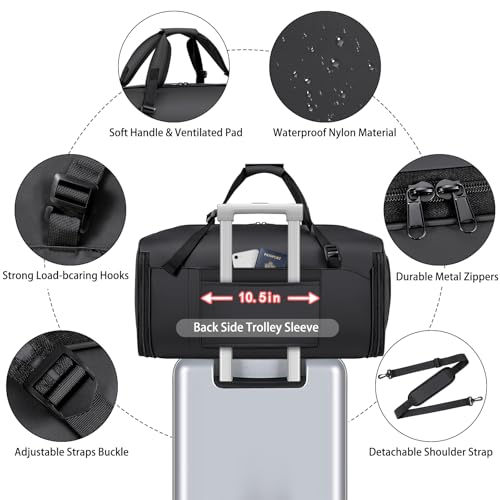 Convertible Garment Bag for Travel, 4-in-1 Backpack for Women Men, 3pcs 50L - color: A-Black