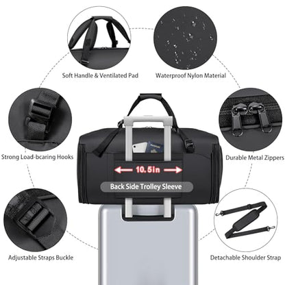 Convertible Garment Bag for Travel, 4-in-1 Backpack for Women Men, 3pcs 50L - color: A-Black