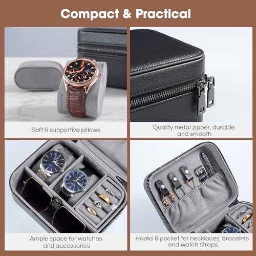 ProCase Travel Watch Case, 2 Slots Mens Jewelry Box -Black - color: Black, size: 2-Slot