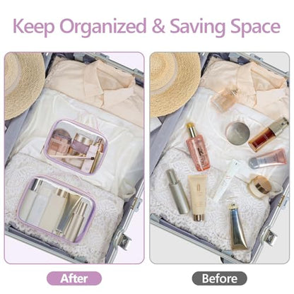 PACKISM Clear Makeup Bag Travel - Velvet Side TSA Approved Toiletry Bag - color: 01 Purple, size: Full Vacation (Mixed Sizes)