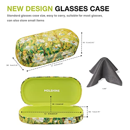 molshine Hard Shell Leather Sunglasses Case,Classic Large Glasses Case for Women Men,Sunglass Eyeglasses - color: Green Daisy