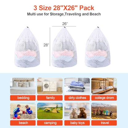 MADIKA 3 Pcs Heavy Duty XXL Mesh Laundry Bags, 20 Gallon, Drawstring, White - color: White, size: XX-Large + XX-Large + XX-Large