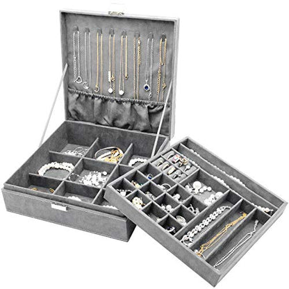 ProCase Velvet Jewelry Box Organizer for Women -Grey - color: Grey