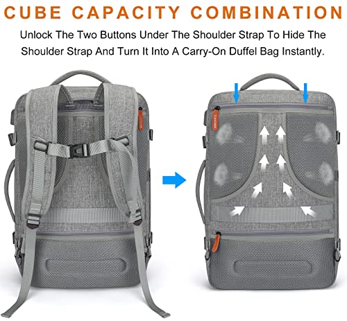 Lumesner 18" Expandable Carry On Travel Backpack With 4 Packing Cubes - color: Grey, size: 18 inches