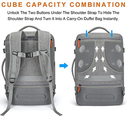 Lumesner 18" Expandable Carry On Travel Backpack With 4 Packing Cubes - color: Grey, size: 18 inches