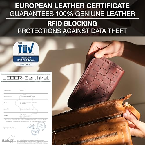 RFID Leather Wallet for Women, Genuine RFID Leather Card Holder - color: Square - Brown