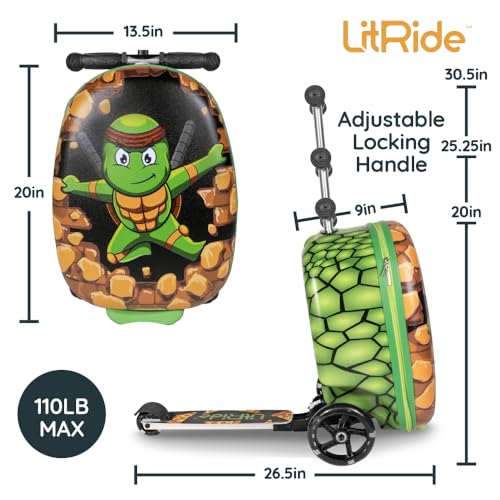 Kids Ride-On Suitcase Scooter, Carry-On Luggage, Ages 4+ - style: Turtle Ninja