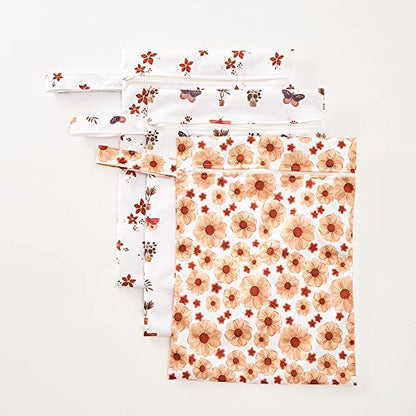 Happy Flute 3 Set Wet Bag Storage Bag Waterproof Washable for Baby - color: Flower