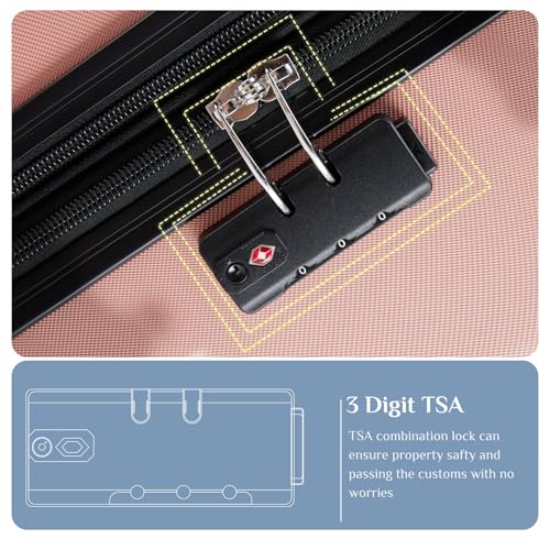 NEWBULIG 24 Inch Checked Luggage, Expandable Suitcase with Spinner Wheels - color: Pink, size: 24 Inch