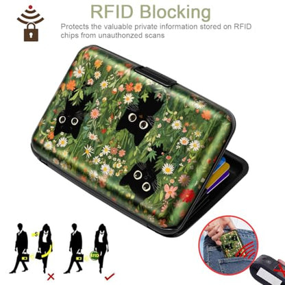 Coco Rossi Credit Card Holder RFID Aluminum Small Mini Wallet Women - color: Garden Black Cats