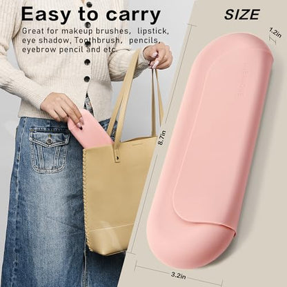 Makeup Brush Holder Magnetic closure Make Up Brushes Organizer Silicone Makeup Bag Travel Essentials (Pink) - color: Pink