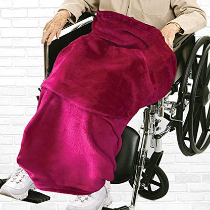 Wheelchair Blanket with Pouch for Adults, Fleece Wrap for Airplane & Train, Packable Nap Travel Accessories (Ruby Red) - color: Ruby Red