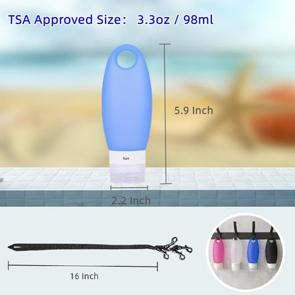 Gym Refillable Bottles Leak Proof Camping Travel Containers with Shower Lanyard,3.3oz TSA Approved Squeezable Silicone Travel Tube Set for Gym Shampoo Lotion Soap - color: 5 Pack: 3.3oz 4C + Shower Lanyard