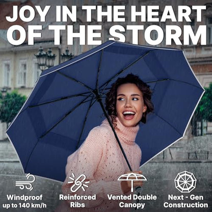 Royal Walk Compact Travel Umbrella for Rain, Windproof, Small & Portable - color: Dark Blue