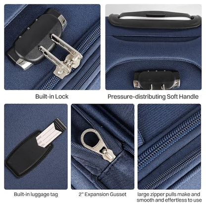 2-Piece Set Luggage,Softside Luggage Sets,Expandable 15% - color: Navy-Grey, size: 2-Piece Set (20"/28'')