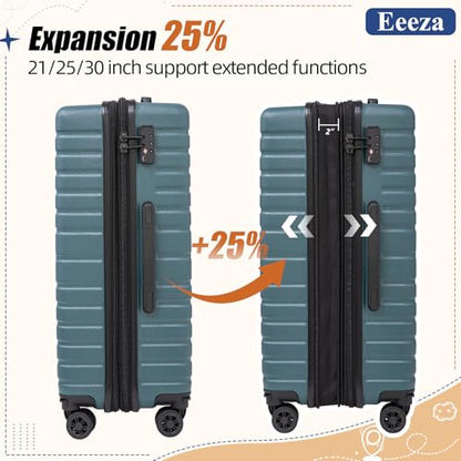 Eeeza Luggage Sets 5 Piece,Hardside Expandable Durable Luggage,21"/25"/30" - color: DarkGreen
