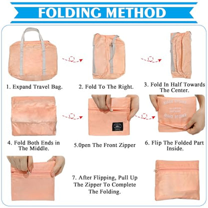 Travel Bag 2PCS Foldable Duffle Tote Weekender Overnight Luggage Bag - color: Pink+Blue
