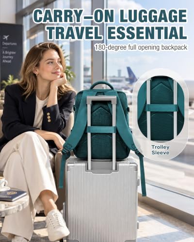 suradar Travel Backpack, 180° Open Laptop Backpack with Shoe Compartment - color: W2-peacock Blue