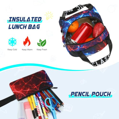 Scothen Cool Luminous Rolling Backpack for Boys with Lunch Bag Pencil Pouch - color: Cool Red Blue