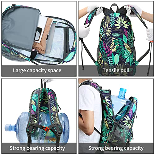 FENGDONG 35L Lightweight Foldable Waterproof Packable Travel Small Hiking Backpack Daypack for men women - color: A7-blue Leaf-upgrade