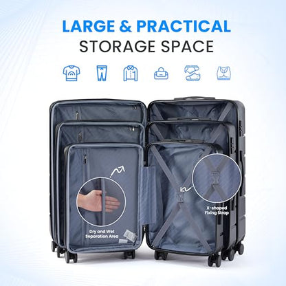Simple Deluxe 3-Piece Luggage Sets, Suitcase with Double Spinner Wheels & TSA Lock, Hard Shell Suitcase, Expandable Rolling Lightweight Luggage, Black - color: Black, size: 3-Piece Set (20/24/28)