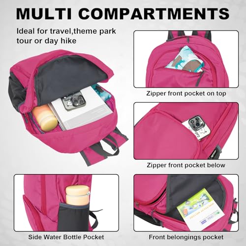 HOLYLUCK 20L lightweight packable Hiking Daypack Foldable Backpack for Men Women Small Travel Outdoor Foldable Shoulder Bag - color: Pink