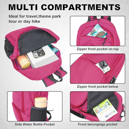 HOLYLUCK 20L lightweight packable Hiking Daypack Foldable Backpack for Men Women Small Travel Outdoor Foldable Shoulder Bag - color: Pink