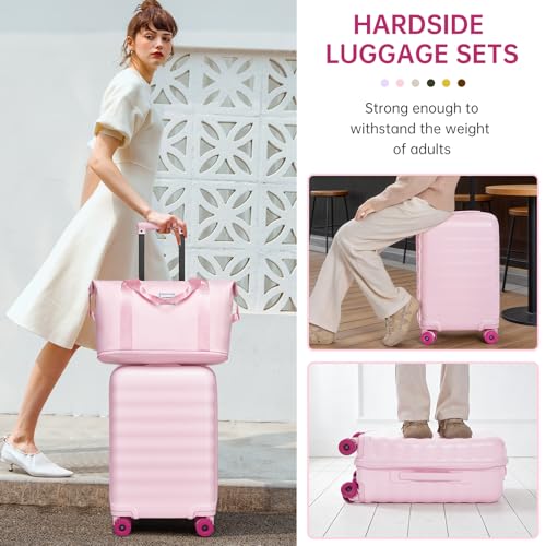 Carry On Luggage Set 3 Piece, Carry-on Suitcase With Wheels - color: DT-Pink