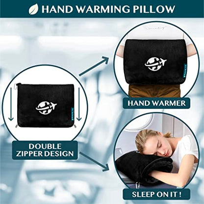 PAVILIA Compact 2-in-1 Travel Blanket Pillow for Airplane Flight, Black - color: Black