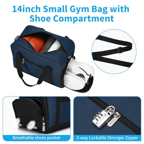 Apenze Small Gym Bag with Shoe Compartment,14 inch Duffel Bag - color: Navy Blue