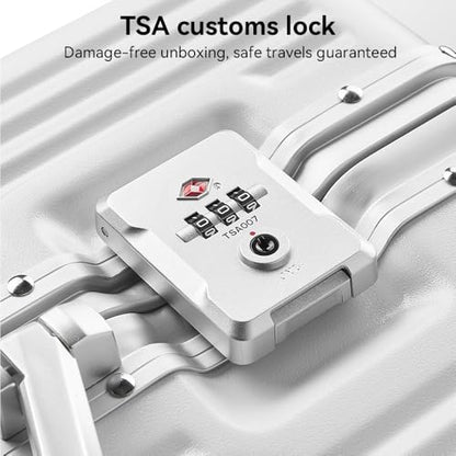 Aluminum Frame Carry On Luggage with Front Pocket, White - color: White, size: 20 Inch