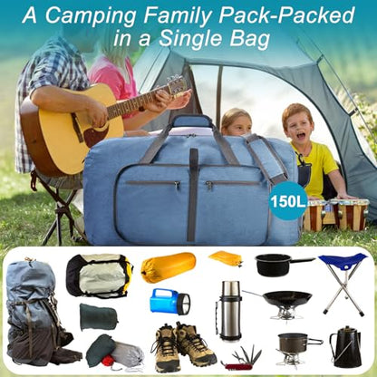 Felipe Varela Foldable Duffle Bag for Travel Weekend Overnight Gym Camping - color: D Blue, size: 65L