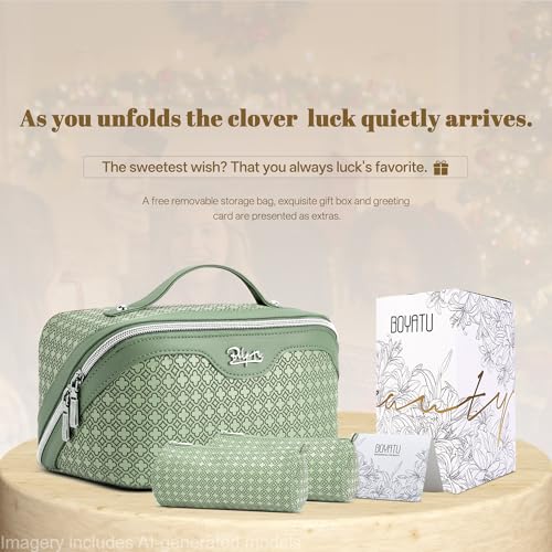 BOYATU Travel Makeup Bag for Women: Four Leaf Clover 3 Pcs Set Cosmetic Bag - color: M-01Green