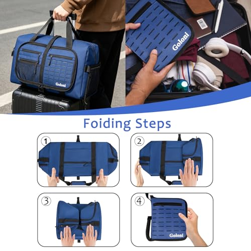 Goloni 80L Foldable Duffle Bag for Travel, Large Waterproof Luggage Bag - color: Blue