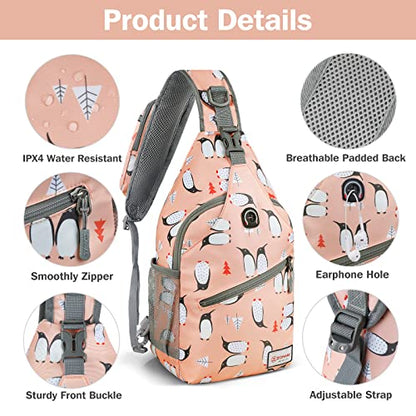 ZOMAKE Sling Bag, Penguin Pink, Nylon, 5 Separate Compartments, 10" iPad Compartment, Anti-Theft, Adjustable Reversible Shoulder Strap, Water Resistant - color: Penguin Pink, size: 8L