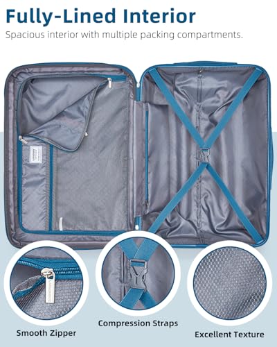 LARVENDER Expandable Carry on Luggage Suitcase with Wheels, Ocean Breeze - color: Ocean Breeze, size: 3 Piece Set (20/DB/TB)